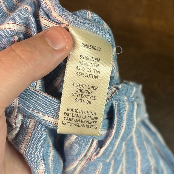 Max Studio Blue Red Pin Stripe Linen Paper-bag Pants- M - Picture 7 of 7